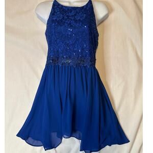 Iz-Byer-Girl party dress sequence top w/embroidered waist band sheer knee length